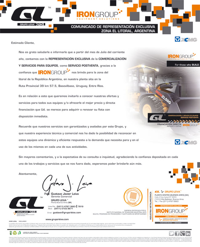 Carta Representación IronGroup